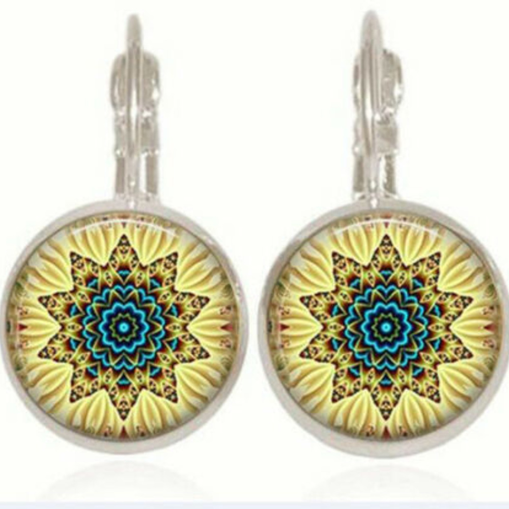 STAR MANDALA GLASS CABOCHON EARRINGS